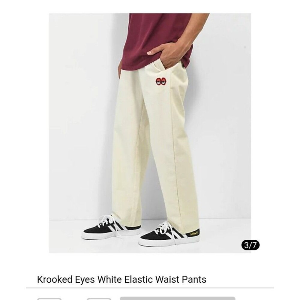 KROOKED EYES RIPSTOP Double Knee Pants Sz S Small Khaki Beige Skater Belted